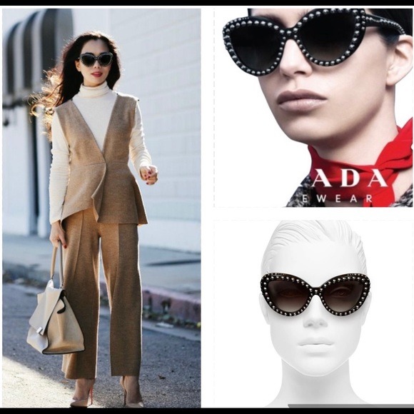 PRADA STUDDED FASHION STATEMENT ARE STUDS AND MORE STUDS ON HAVANA SUNNIES - Picture 4 of 16